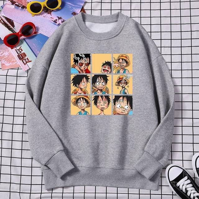 Sweatshirt One Piece Monkey D. Luffy Funny Faces - JapanWorld